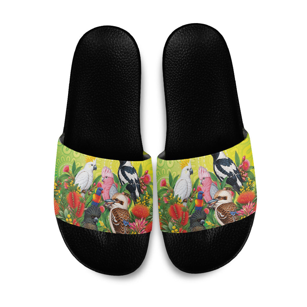 Australian Native Birds Slide Sandals Art Dot Painting Pattern