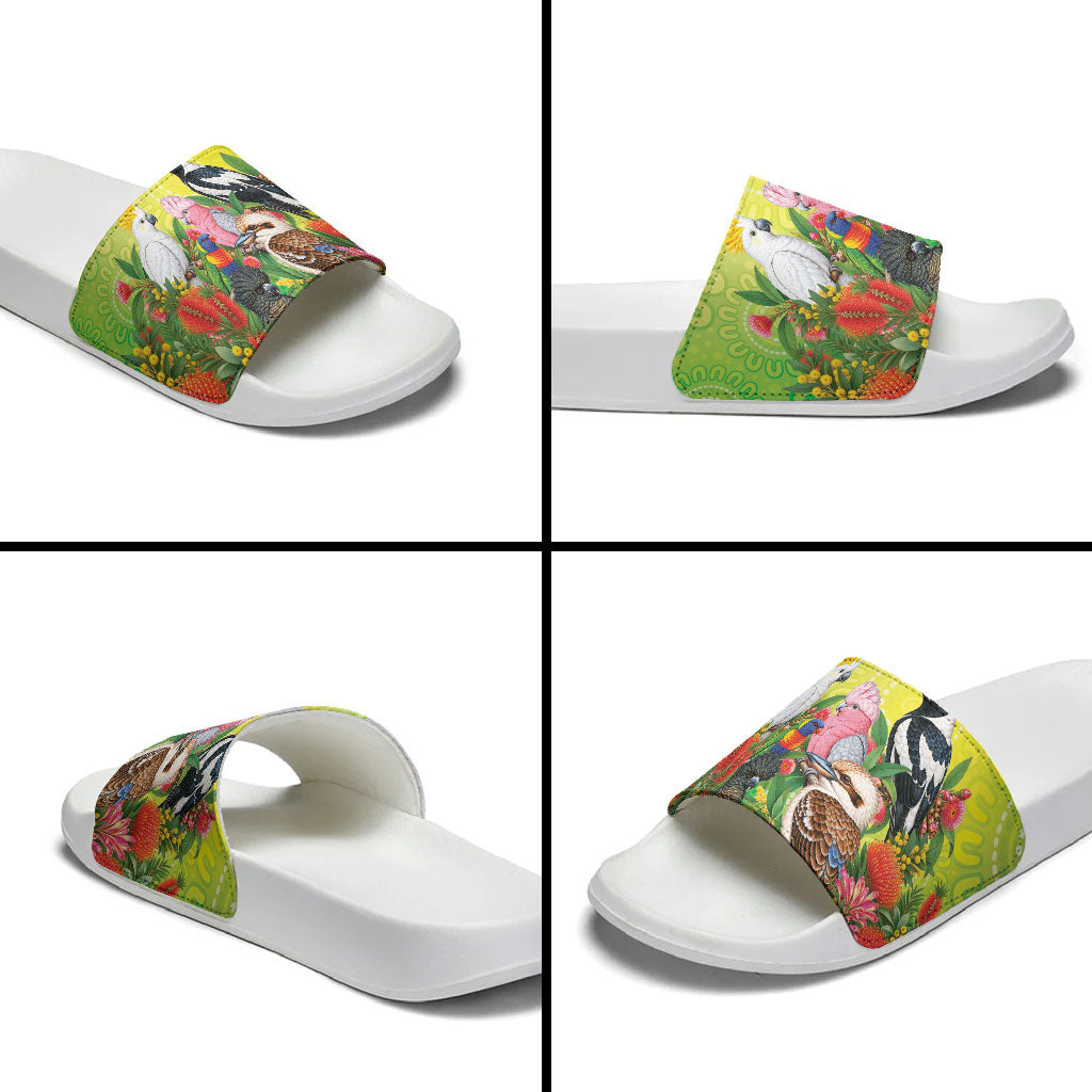 Australian Native Birds Slide Sandals Art Dot Painting Pattern