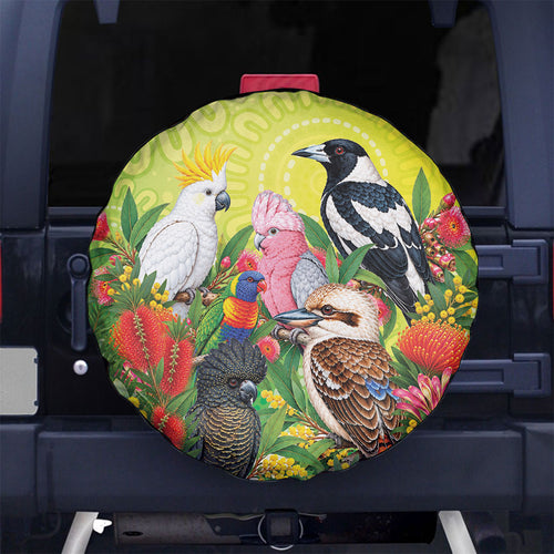 Australian Native Birds Spare Tire Cover Art Dot Painting Pattern