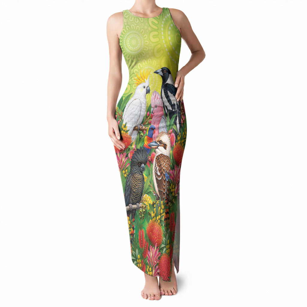 Australian Native Birds Tank Maxi Dress Art Dot Painting Pattern