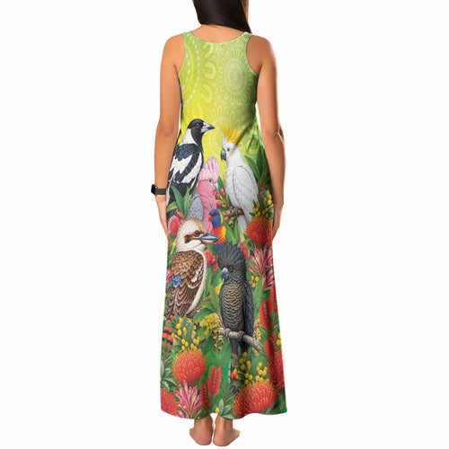 Australian Native Birds Tank Maxi Dress Art Dot Painting Pattern