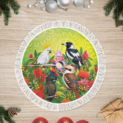 Australian Native Birds Tree Skirt Art Dot Painting Pattern