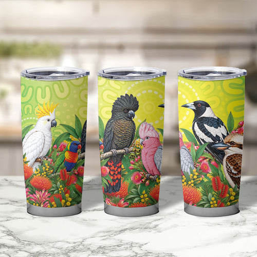 Australian Native Birds Tumbler Cup Art Dot Painting Pattern