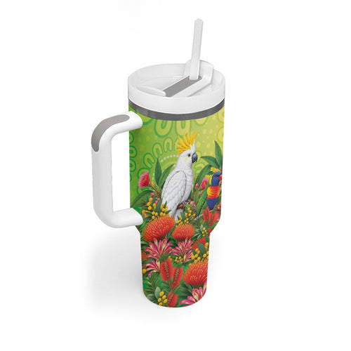Australian Native Birds Tumbler With Handle Art Dot Painting Pattern