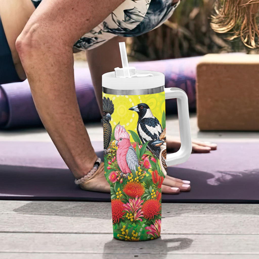 Australian Native Birds Tumbler With Handle Art Dot Painting Pattern