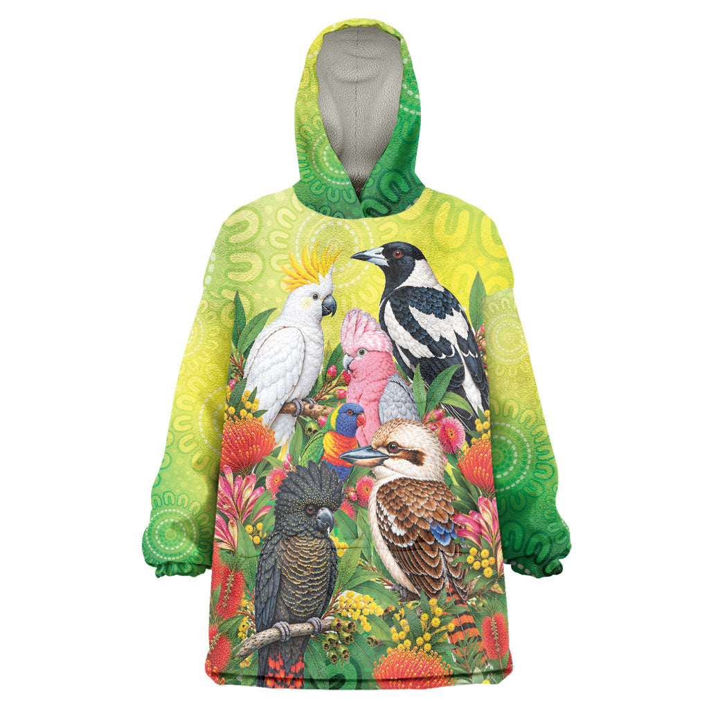 Australian Native Birds Wearable Blanket Hoodie Art Dot Painting Pattern