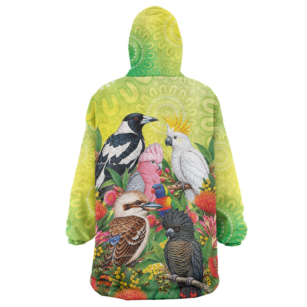 Australian Native Birds Wearable Blanket Hoodie Art Dot Painting Pattern