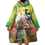 Australian Native Birds Wearable Blanket Hoodie Art Dot Painting Pattern