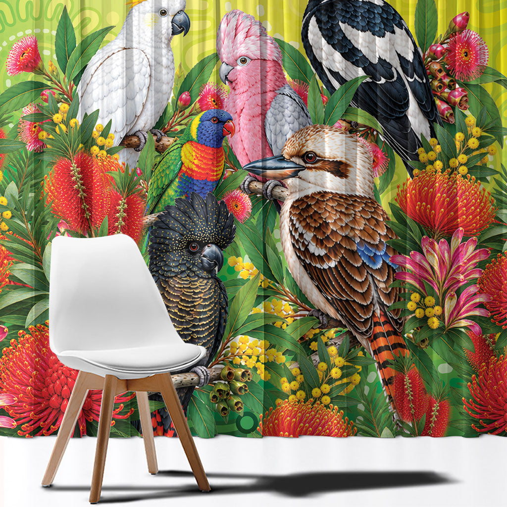 Australian Native Birds Window Curtain Art Dot Painting Pattern