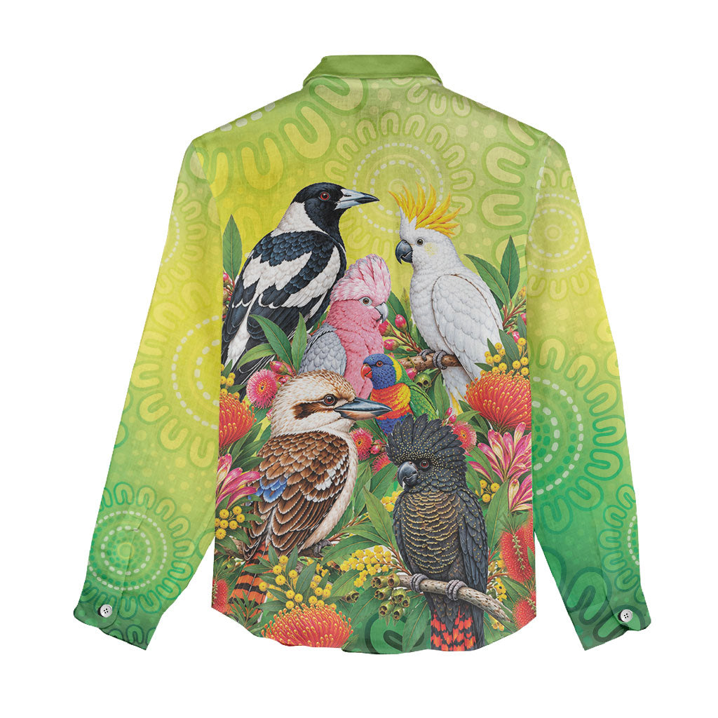 Australian Native Birds Women Casual Shirt Art Dot Painting Pattern