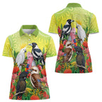Australian Native Birds Women Polo Shirt Art Dot Painting Pattern