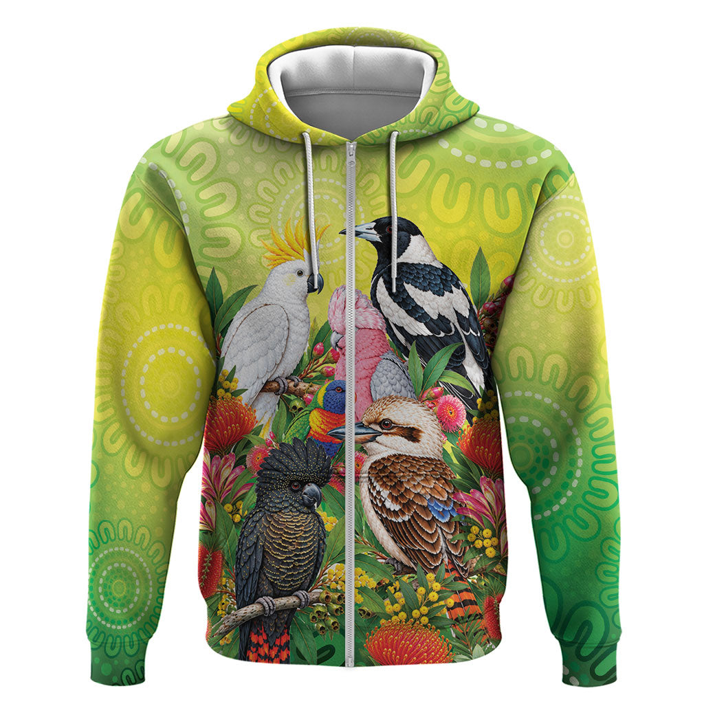 Australian Native Birds Zip Hoodie Art Dot Painting Pattern