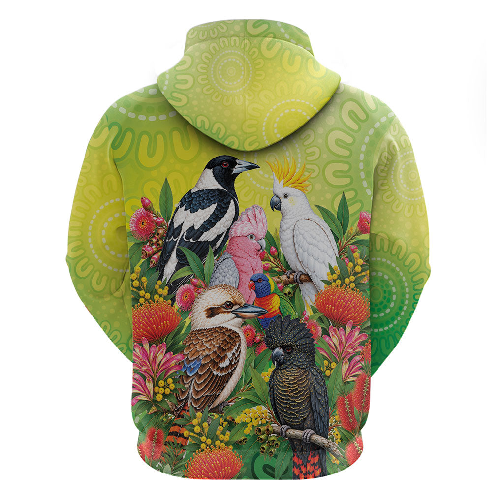 Australian Native Birds Zip Hoodie Art Dot Painting Pattern