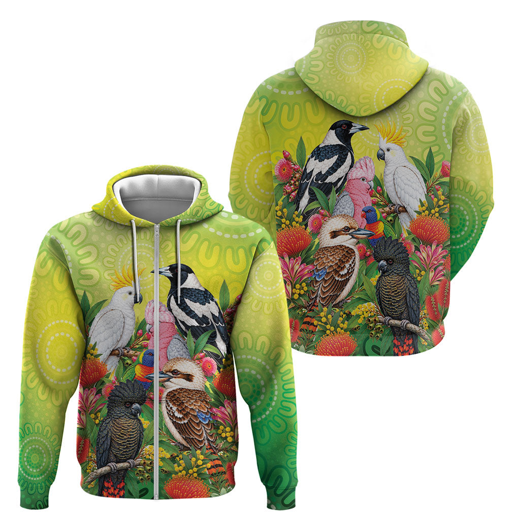 Australian Native Birds Zip Hoodie Art Dot Painting Pattern