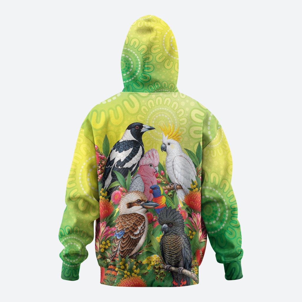 Australian Native Birds Zip Hoodie Art Dot Painting Pattern