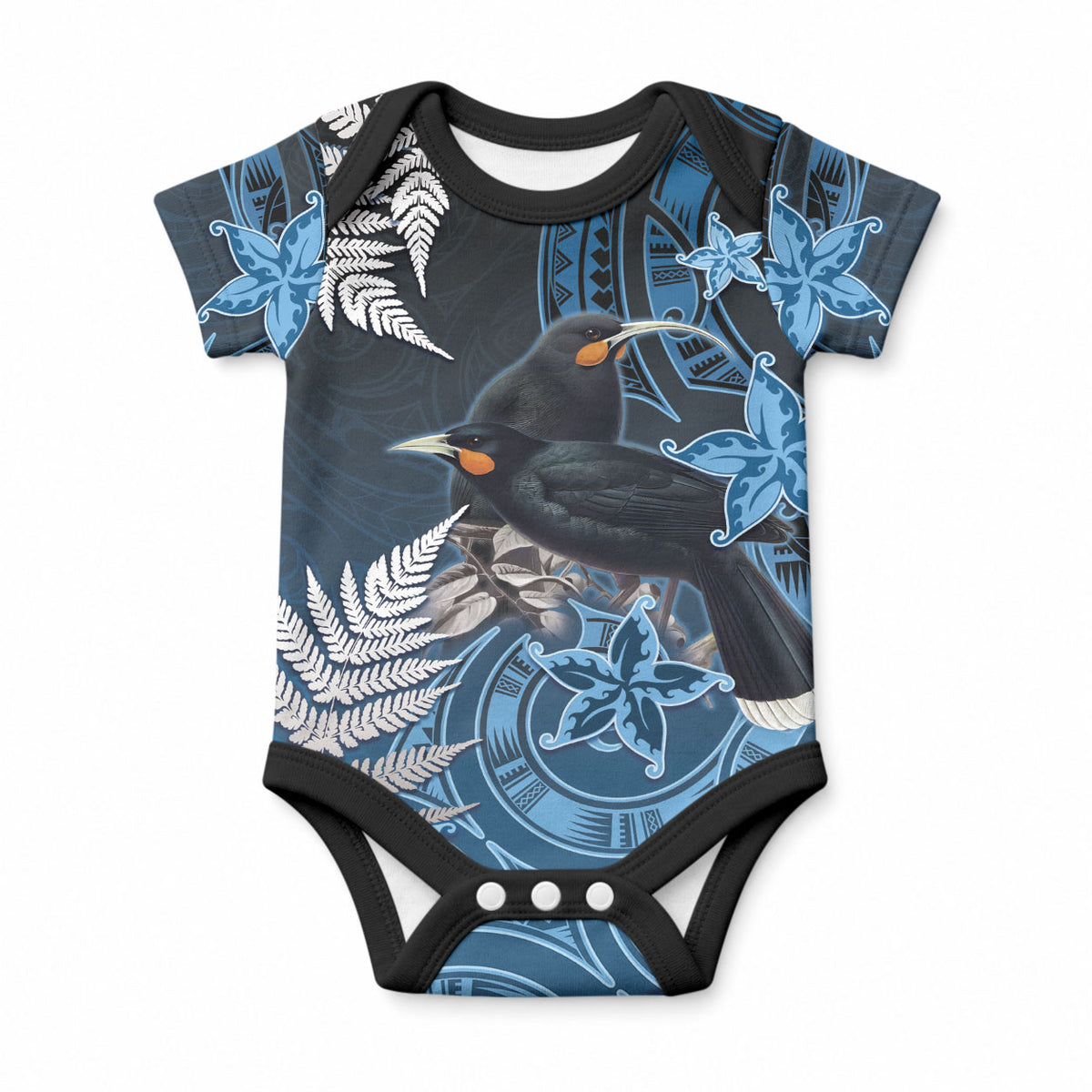 New Zealand Huia Bird Baby Onesie Aotearoa Maori Pattern