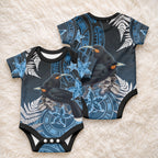 New Zealand Huia Bird Baby Onesie Aotearoa Maori Pattern