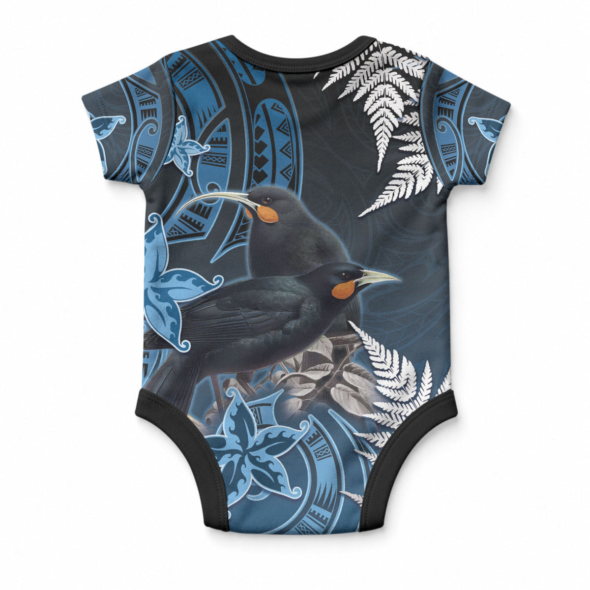 New Zealand Huia Bird Baby Onesie Aotearoa Maori Pattern