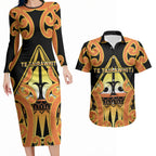 Personalised New Zealand Te Tairawhiti Couples Matching Long Sleeve Bodycon Dress and Hawaiian Shirt Maori Koru Pattern