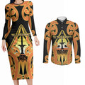 Personalised New Zealand Te Tairawhiti Couples Matching Long Sleeve Bodycon Dress and Long Sleeve Button Shirt Maori Koru Pattern