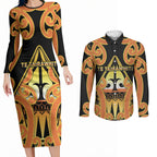 Personalised New Zealand Te Tairawhiti Couples Matching Long Sleeve Bodycon Dress and Long Sleeve Button Shirt Maori Koru Pattern