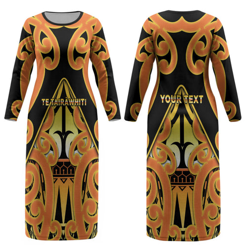 Personalised New Zealand Te Tairawhiti Couples Matching Long Sleeve Bodycon Dress and Long Sleeve Button Shirt Maori Koru Pattern