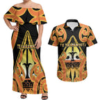 Personalised New Zealand Te Tairawhiti Couples Matching Off Shoulder Maxi Dress and Hawaiian Shirt Maori Koru Pattern