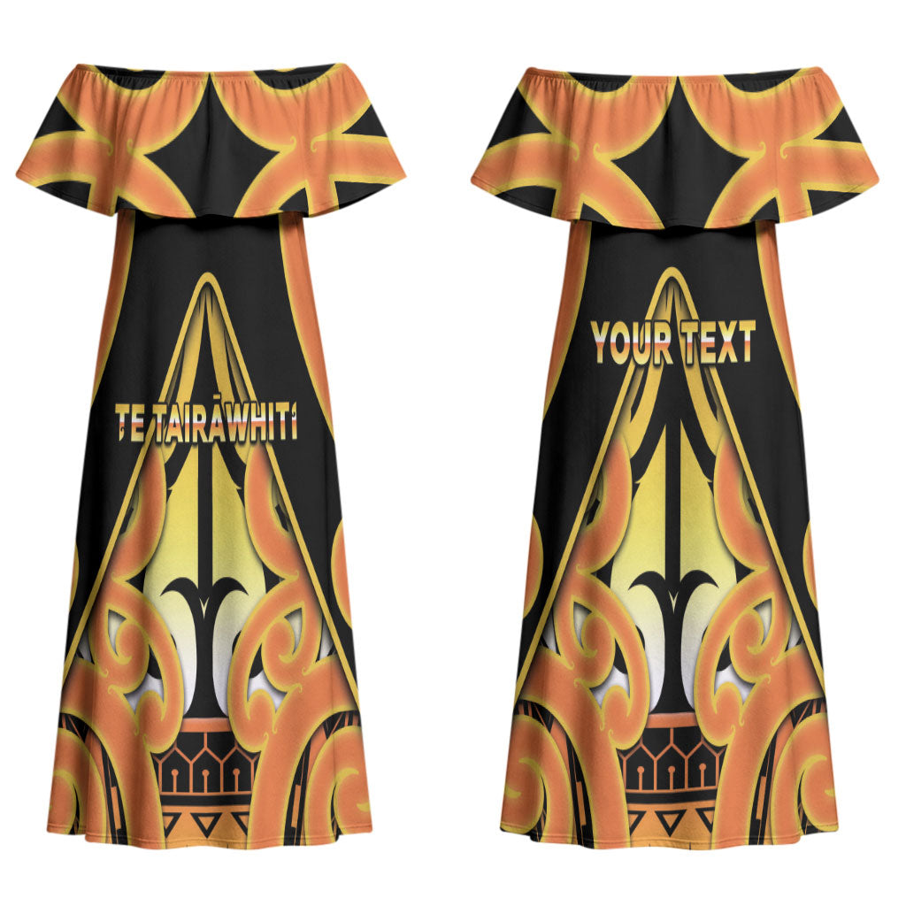 Personalised New Zealand Te Tairawhiti Couples Matching Off Shoulder Maxi Dress and Hawaiian Shirt Maori Koru Pattern