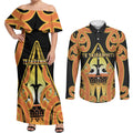 Personalised New Zealand Te Tairawhiti Couples Matching Off Shoulder Maxi Dress and Long Sleeve Button Shirt Maori Koru Pattern