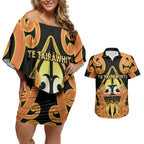 Personalised New Zealand Te Tairawhiti Couples Matching Off Shoulder Short Dress and Hawaiian Shirt Maori Koru Pattern