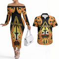 Personalised New Zealand Te Tairawhiti Couples Matching Off The Shoulder Long Sleeve Dress and Hawaiian Shirt Maori Koru Pattern