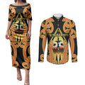 Personalised New Zealand Te Tairawhiti Couples Matching Puletasi and Long Sleeve Button Shirt Maori Koru Pattern