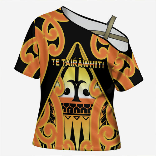 Personalised New Zealand Te Tairawhiti Cross Shoulder Shirt Maori Koru Pattern