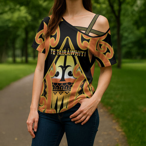 Personalised New Zealand Te Tairawhiti Cross Shoulder Shirt Maori Koru Pattern