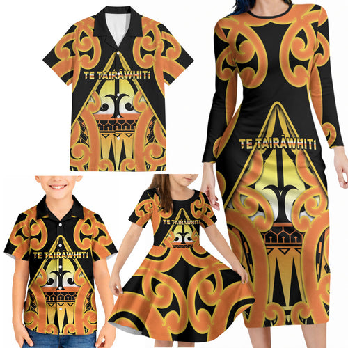 Personalised New Zealand Te Tairawhiti Family Matching Long Sleeve Bodycon Dress and Hawaiian Shirt Maori Koru Pattern