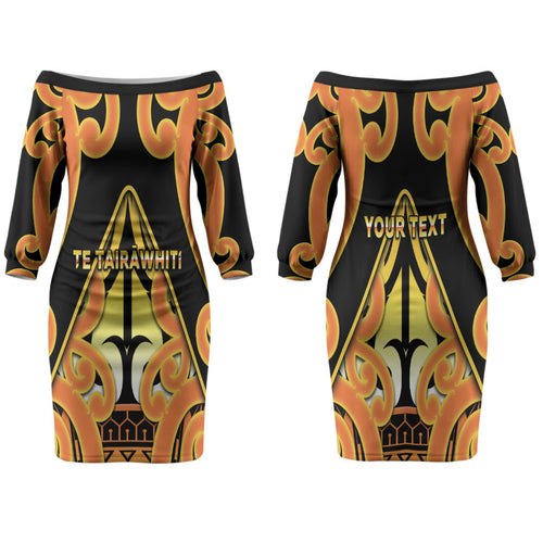 Personalised New Zealand Te Tairawhiti Family Matching Off The Shoulder Long Sleeve Dress and Hawaiian Shirt Maori Koru Pattern