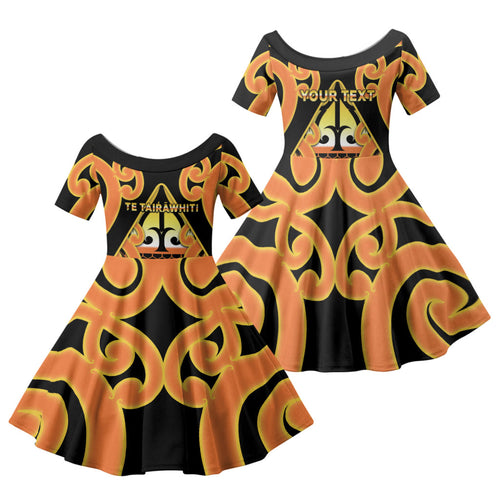 Personalised New Zealand Te Tairawhiti Family Matching Off The Shoulder Long Sleeve Dress and Hawaiian Shirt Maori Koru Pattern