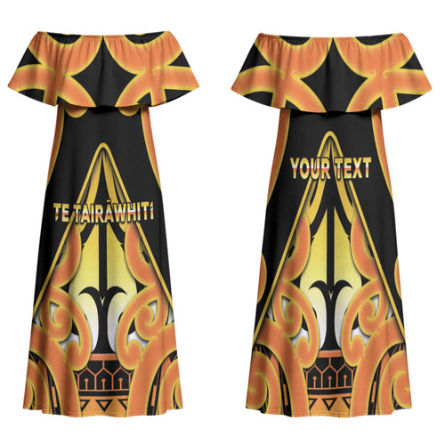 Personalised New Zealand Te Tairawhiti Family Matching Off Shoulder Maxi Dress and Hawaiian Shirt Maori Koru Pattern