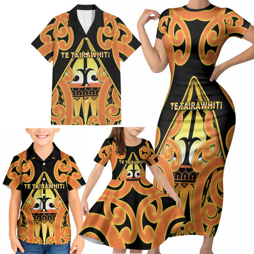 Personalised New Zealand Te Tairawhiti Family Matching Short Sleeve Bodycon Dress and Hawaiian Shirt Maori Koru Pattern