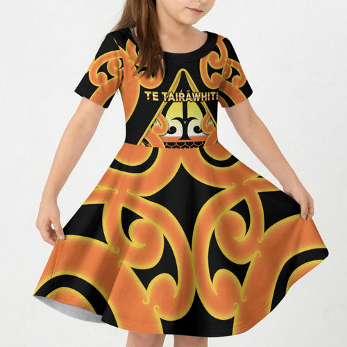 Personalised New Zealand Te Tairawhiti Kid Short Sleeve Dress Maori Koru Pattern