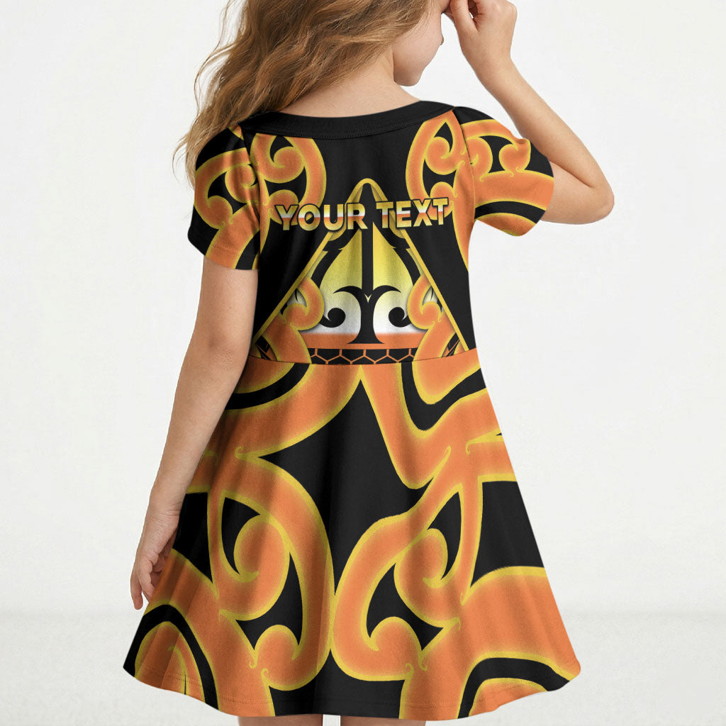 Personalised New Zealand Te Tairawhiti Kid Short Sleeve Dress Maori Koru Pattern