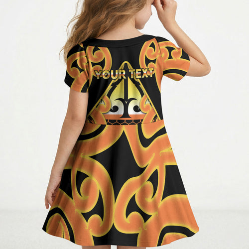 Personalised New Zealand Te Tairawhiti Kid Short Sleeve Dress Maori Koru Pattern