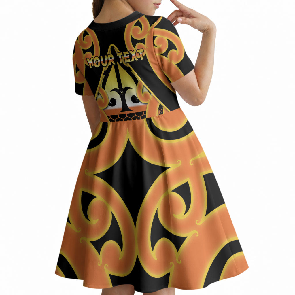 Personalised New Zealand Te Tairawhiti Kid Short Sleeve Dress Maori Koru Pattern
