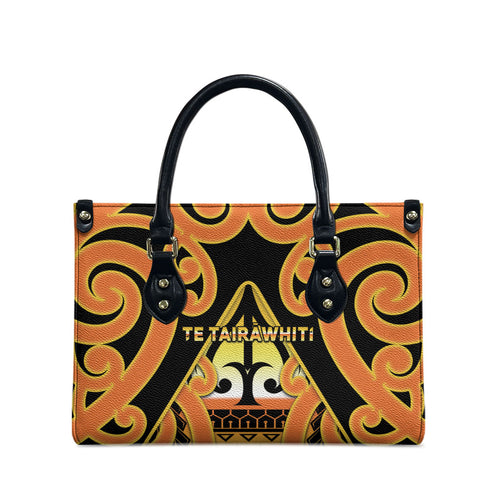 New Zealand Te Tairawhiti Leather Bag Maori Koru Pattern