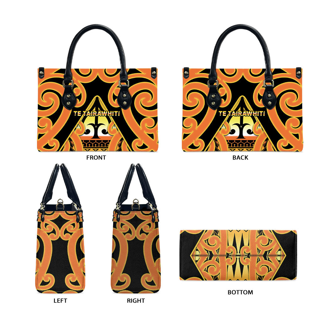 New Zealand Te Tairawhiti Leather Bag Maori Koru Pattern