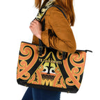 New Zealand Te Tairawhiti Leather Tote Bag Maori Koru Pattern