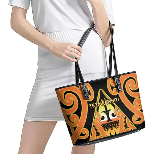 New Zealand Te Tairawhiti Leather Tote Bag Maori Koru Pattern