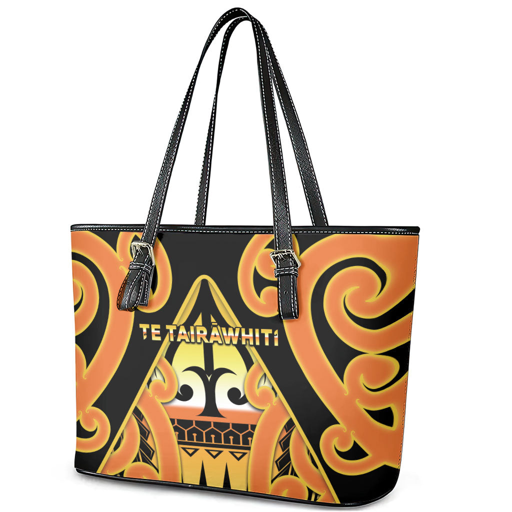 New Zealand Te Tairawhiti Leather Tote Bag Maori Koru Pattern