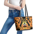 New Zealand Te Tairawhiti Leather Tote Bag Maori Koru Pattern