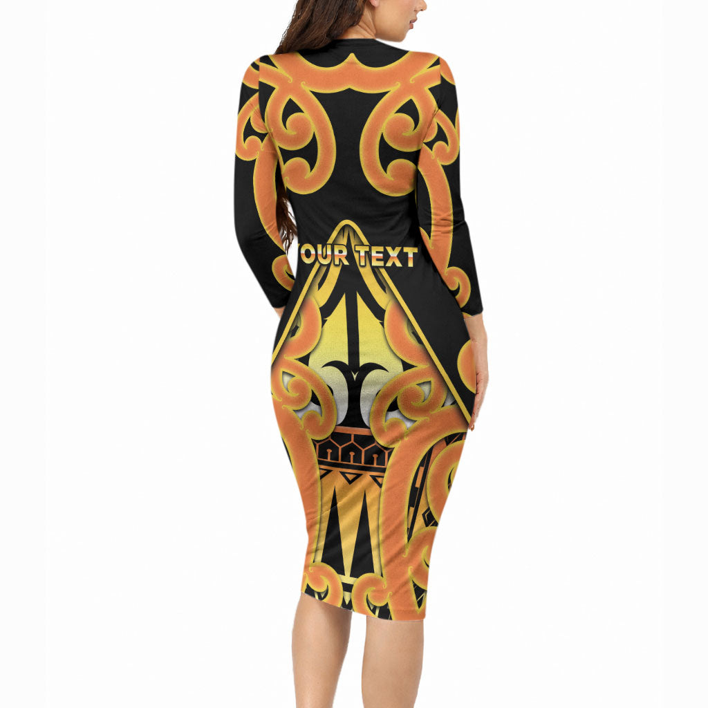 Personalised New Zealand Te Tairawhiti Long Sleeve Bodycon Dress Maori Koru Pattern